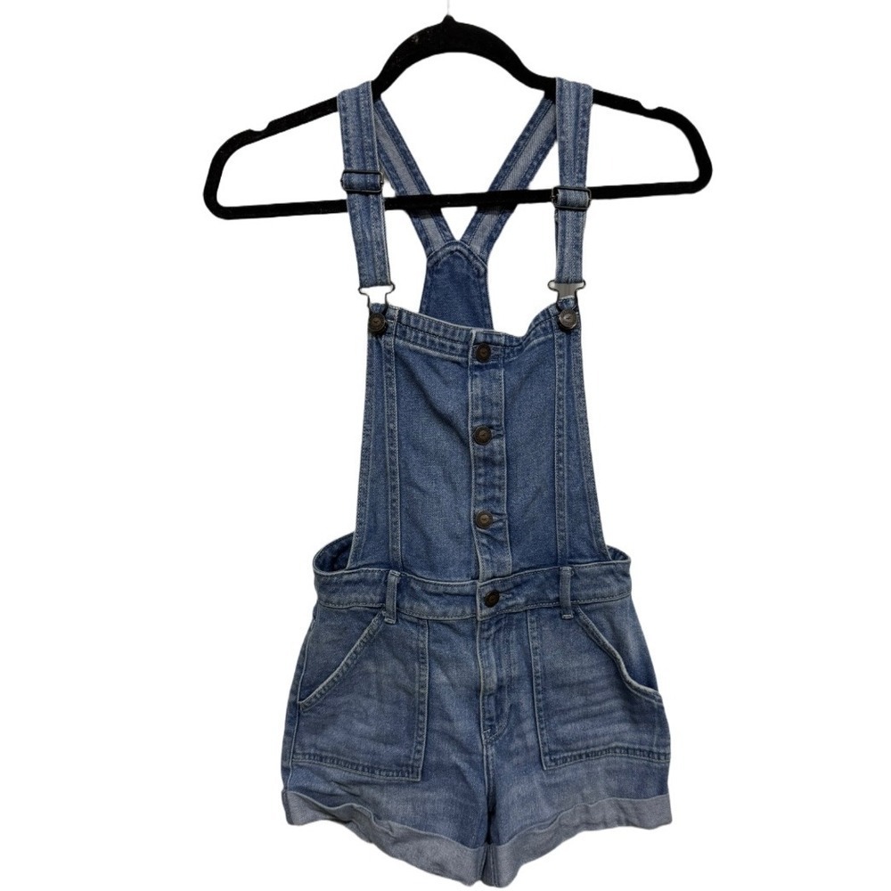 Hollister High Rise Mom Short Overalls Size XS Denim Jean Shorts